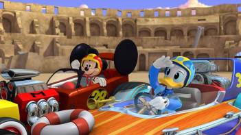 Mickey and Donald from Mickey and the Roadster Racers.